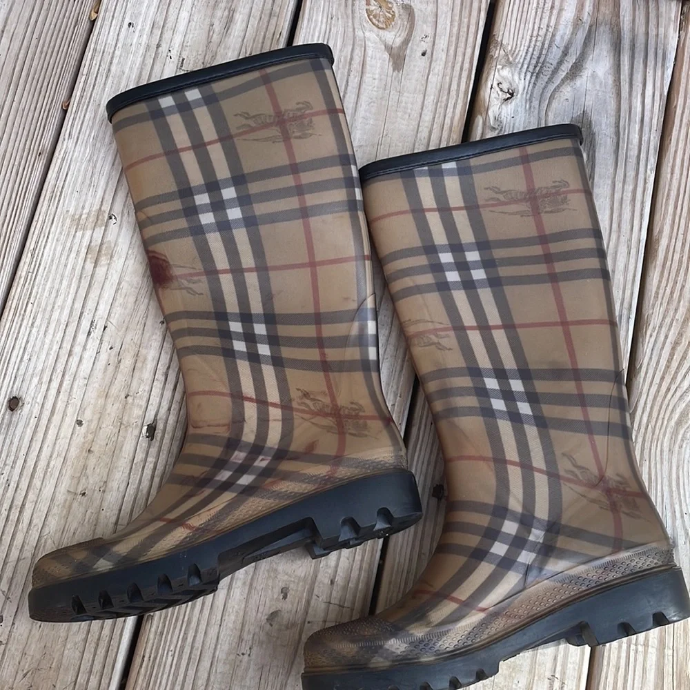 BURBERRY Rain Boots Tall Classic Check Haymarket Size EUR 36
